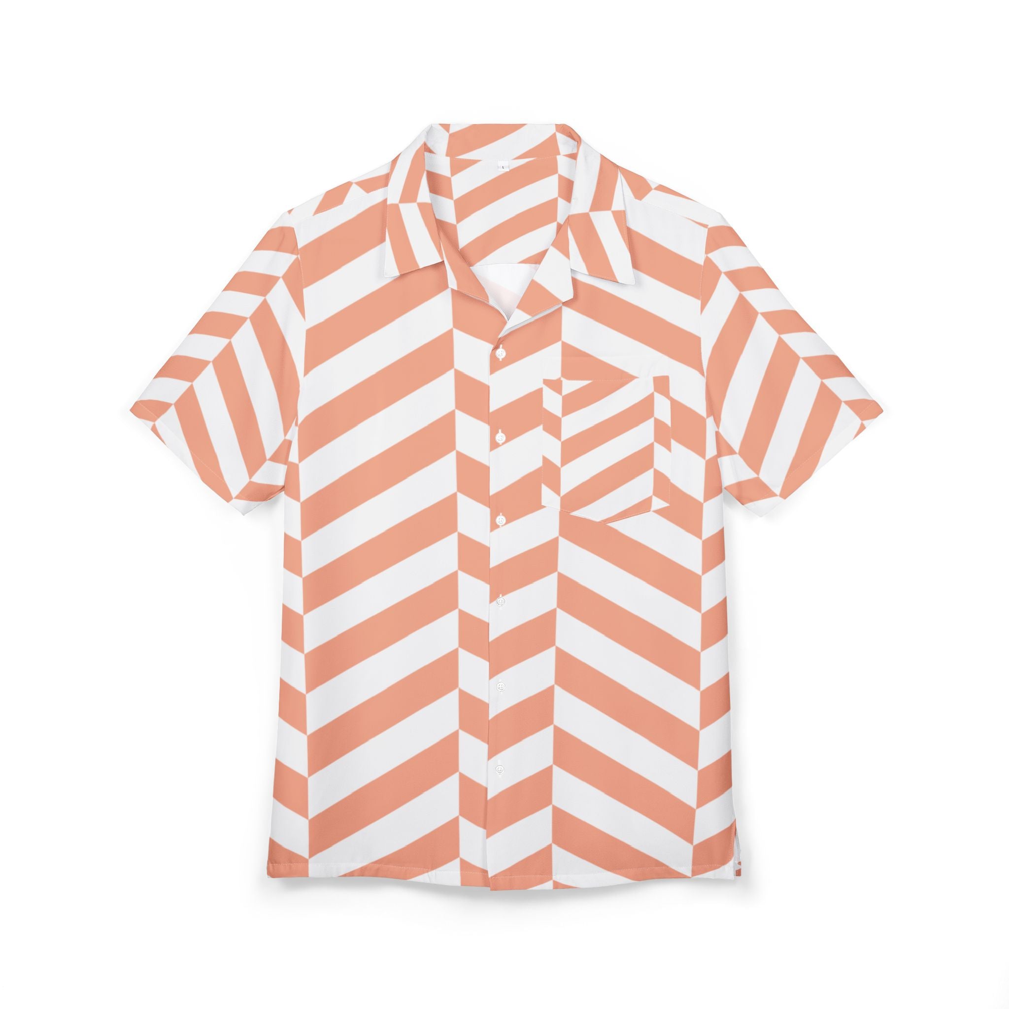 Men's Hawaiian Shirt Ritmo Geométrico en Coral y Blanco