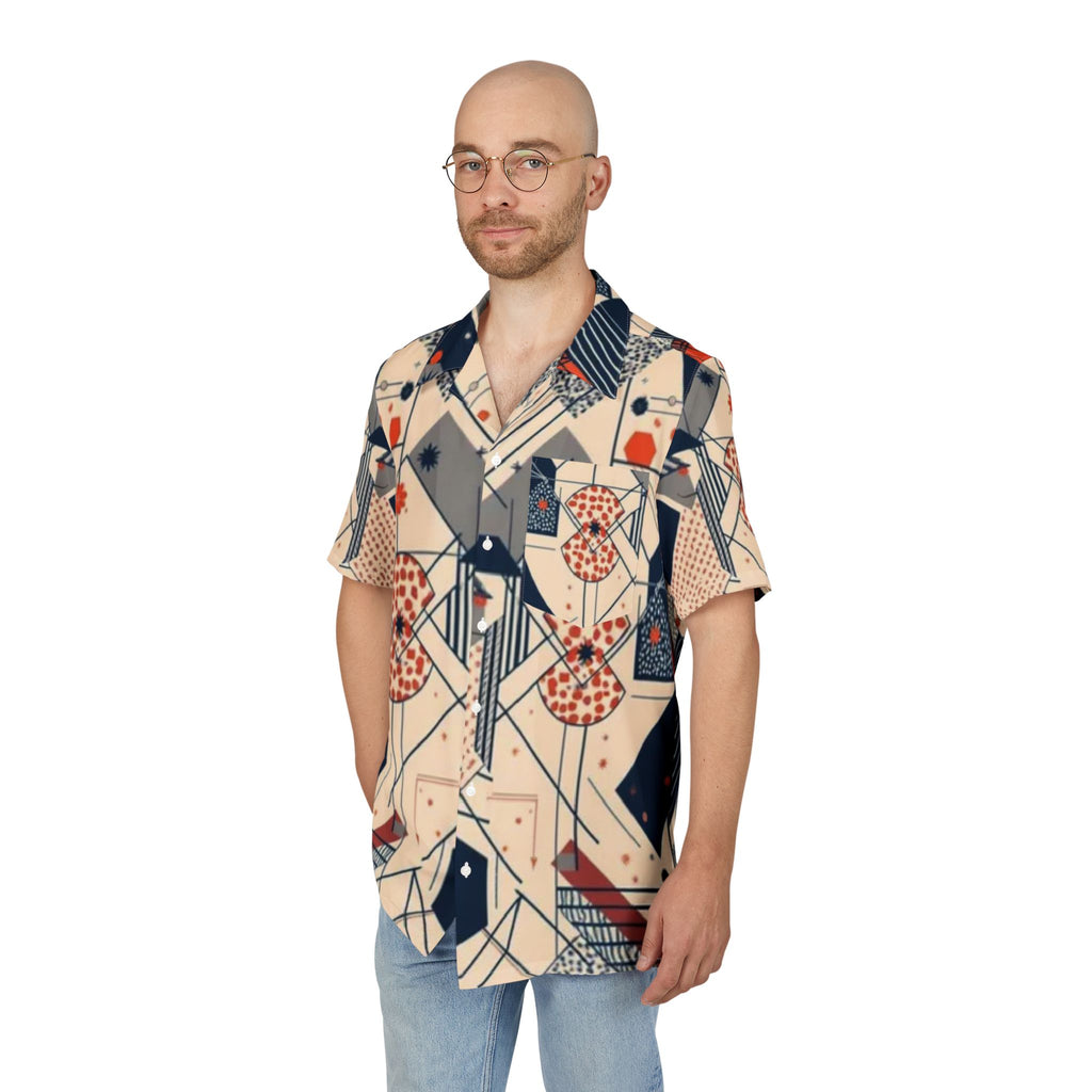 Men's Hawaiian Shirt Geometría abstracta y ecléctica en tonos rojos y azules