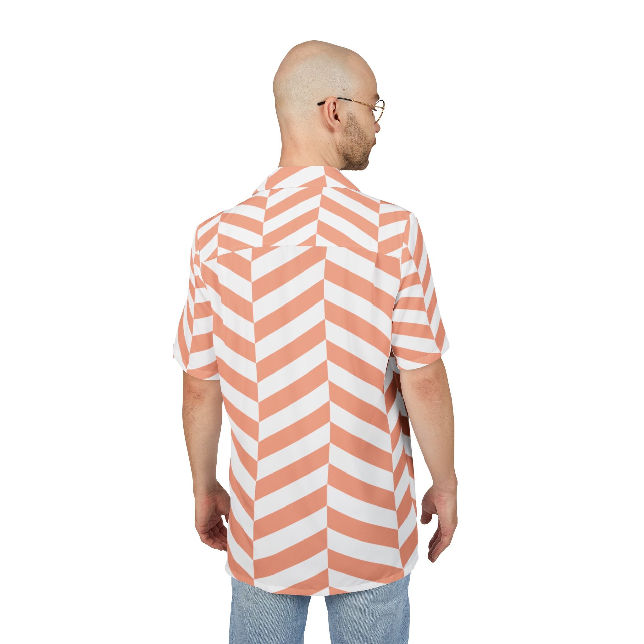 Men's Hawaiian Shirt Ritmo Geométrico en Coral y Blanco
