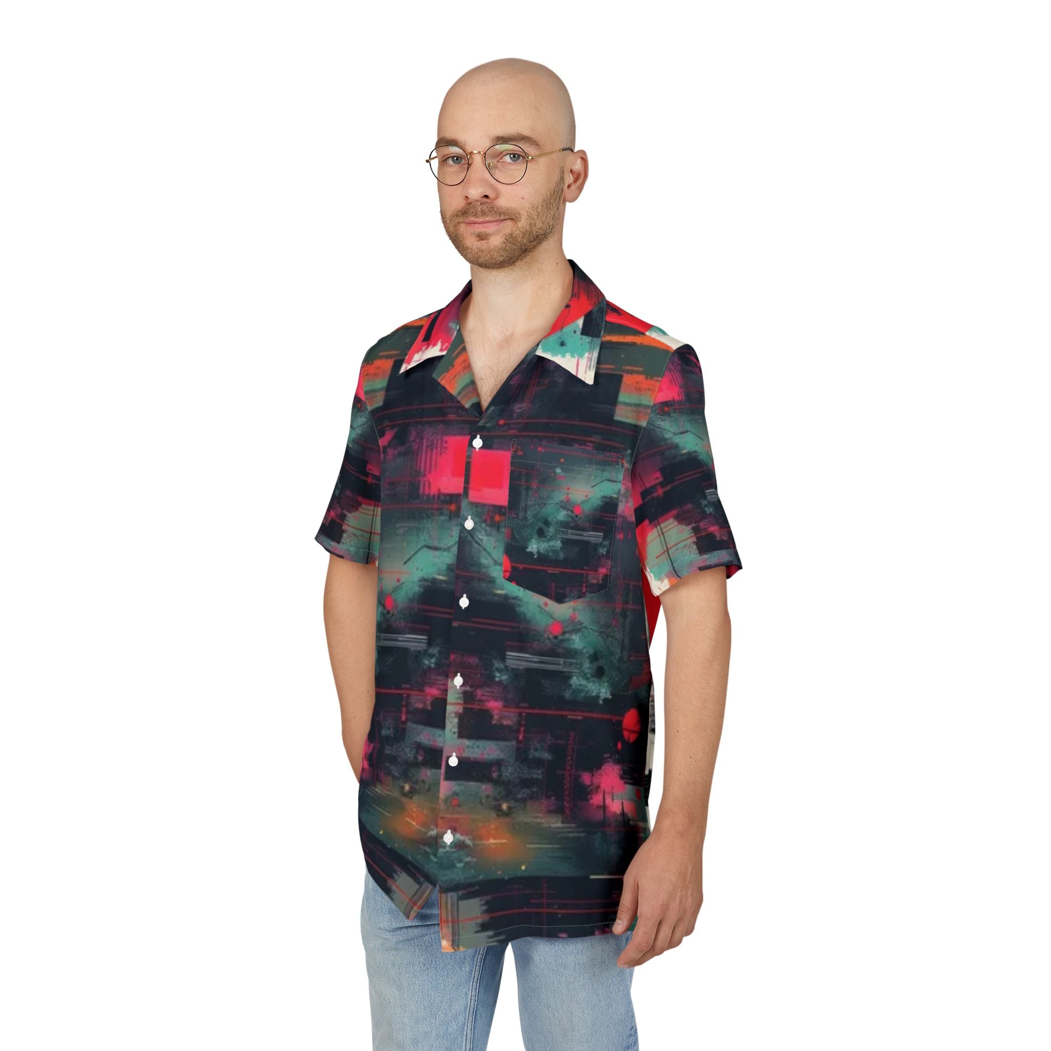 Men's Hawaiian Shirt Amanecer entre Ruinas Digitales