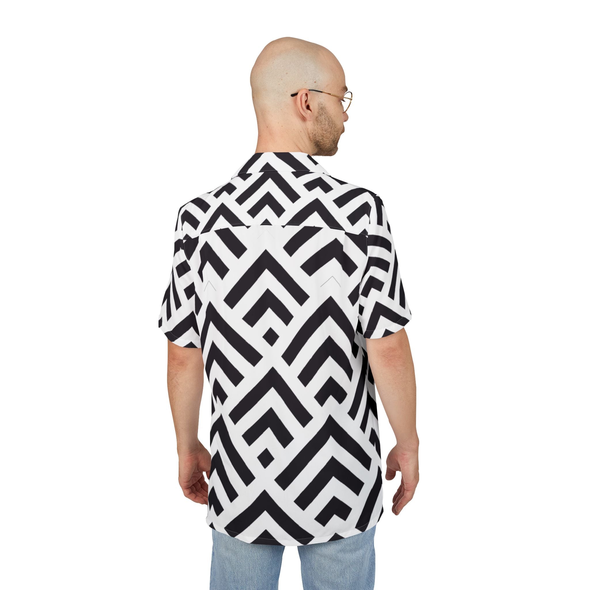 Men's Hawaiian Shirt Laberinto de Flechas en Blanco y Negro