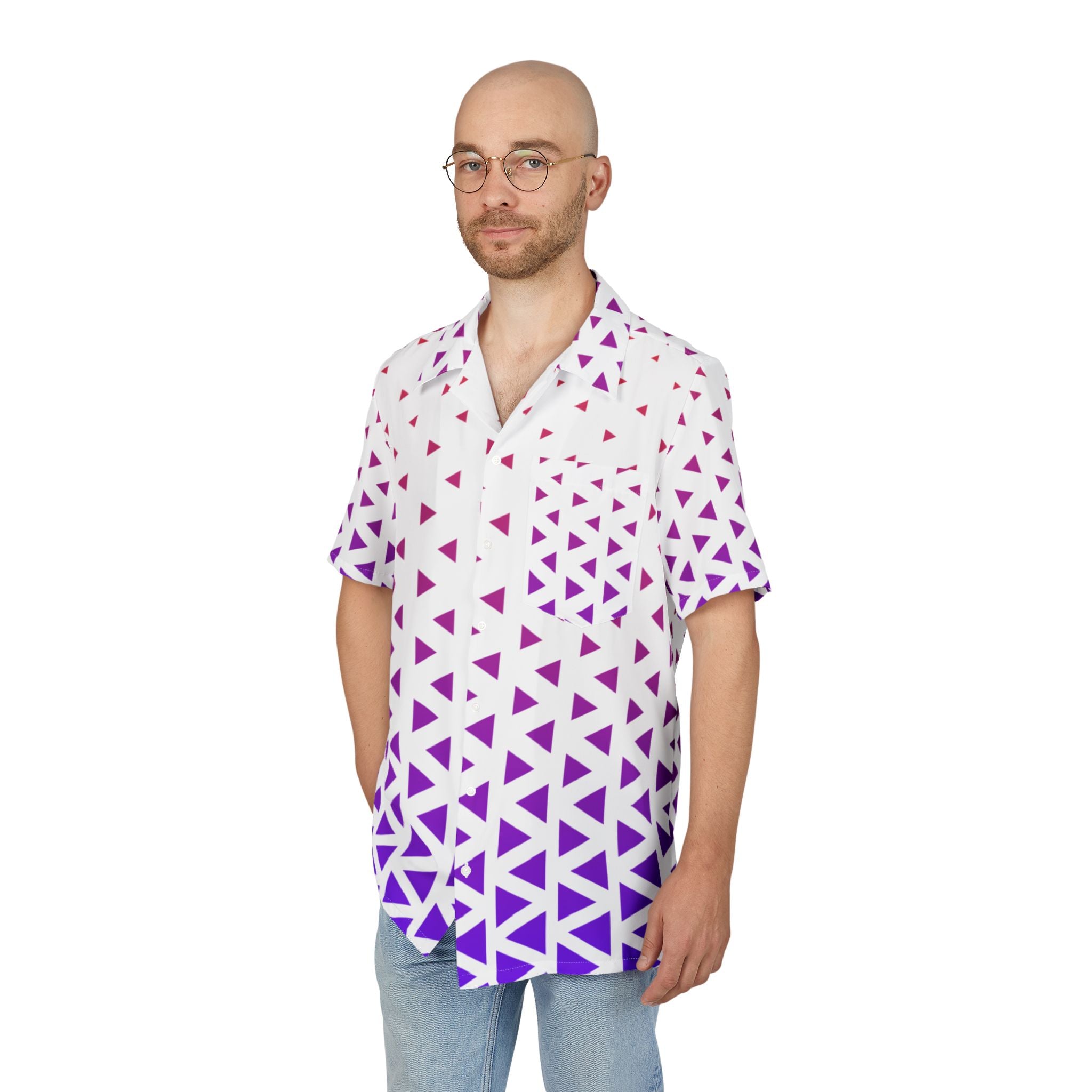 Men's Hawaiian Shirt Gradiente de Triángulos en Fusión Púrpura