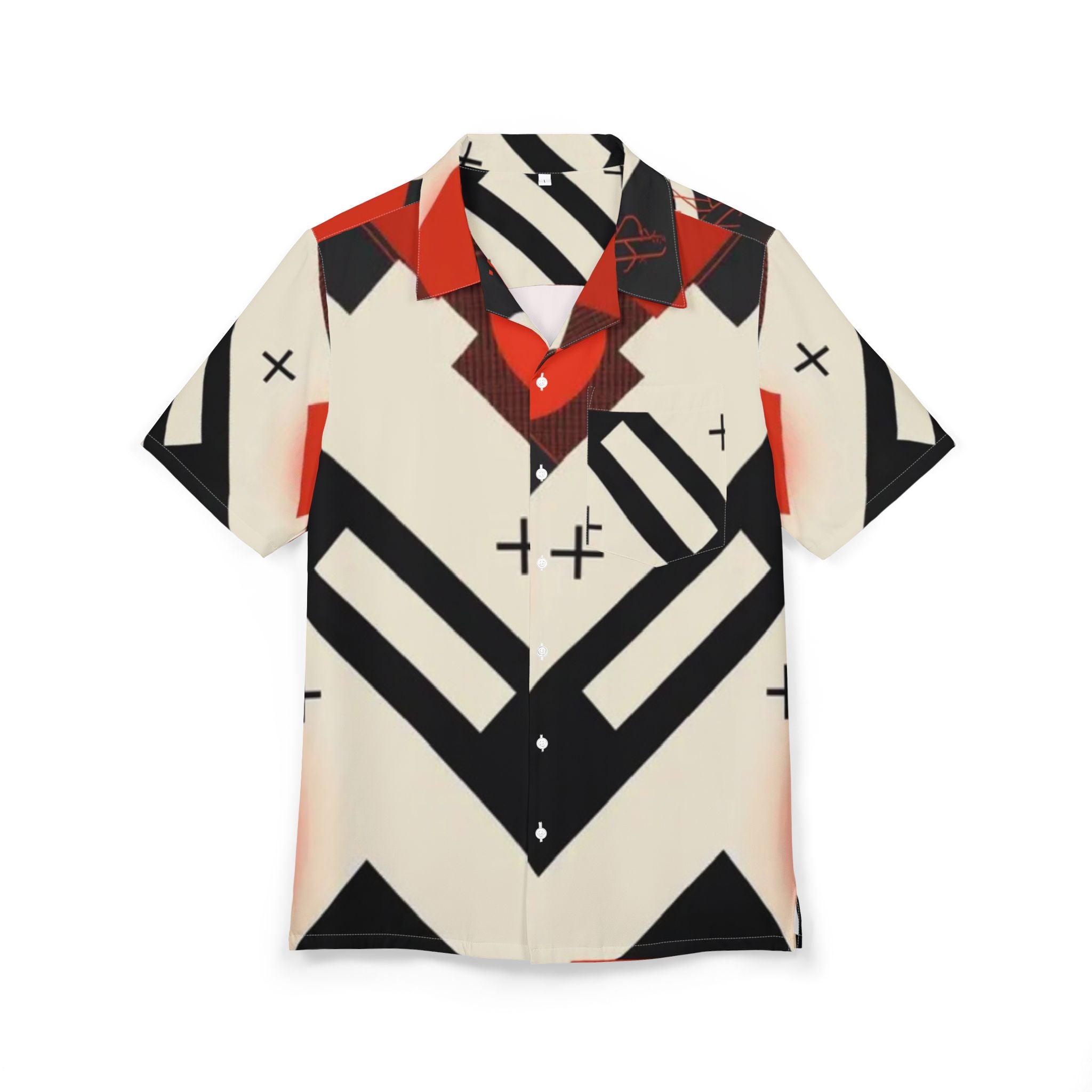 Men's Hawaiian Shirt Cruce de Ritmos y Formas en Rojo y Negro