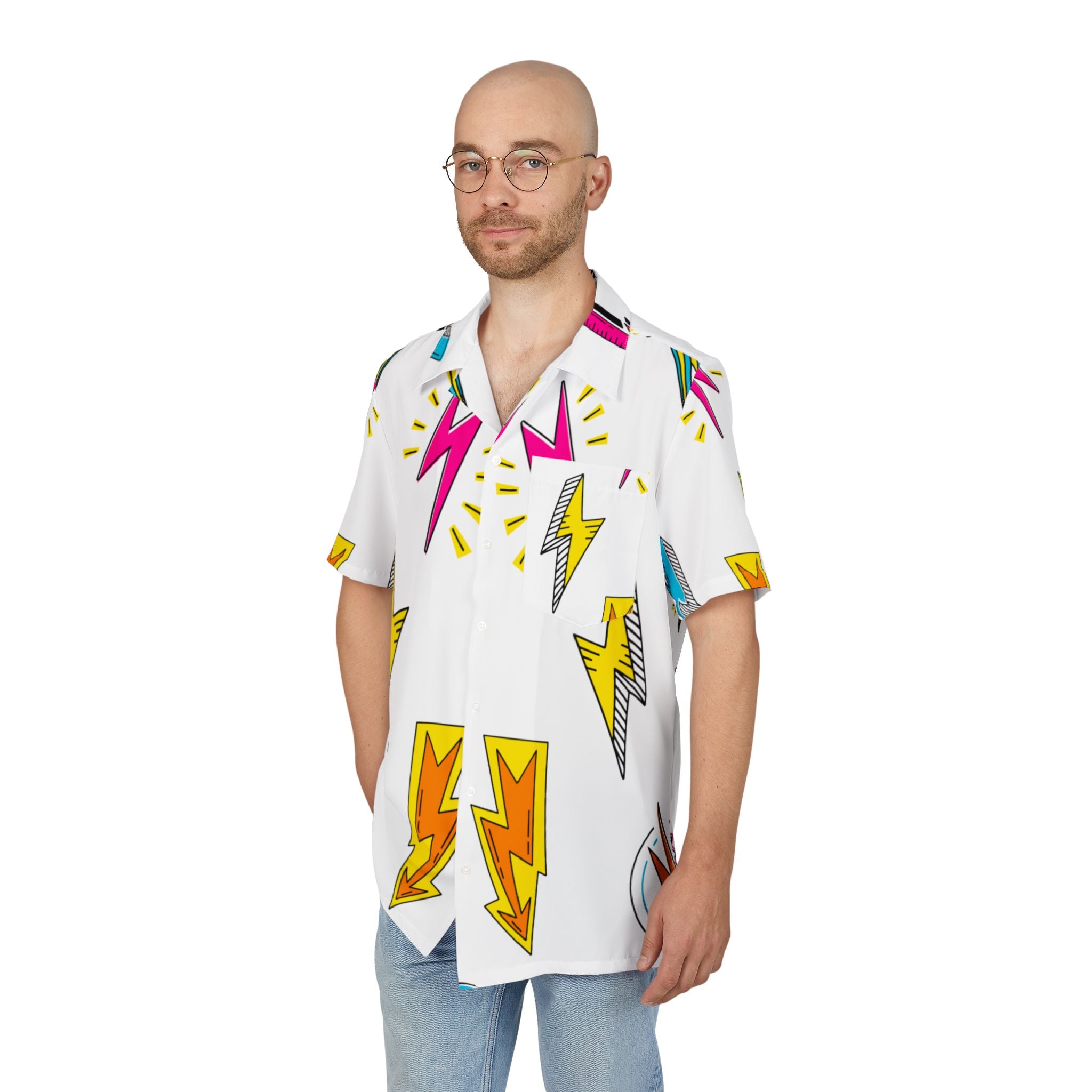 Men's Hawaiian Shirt Rayos y Centellas en Explosión de Color