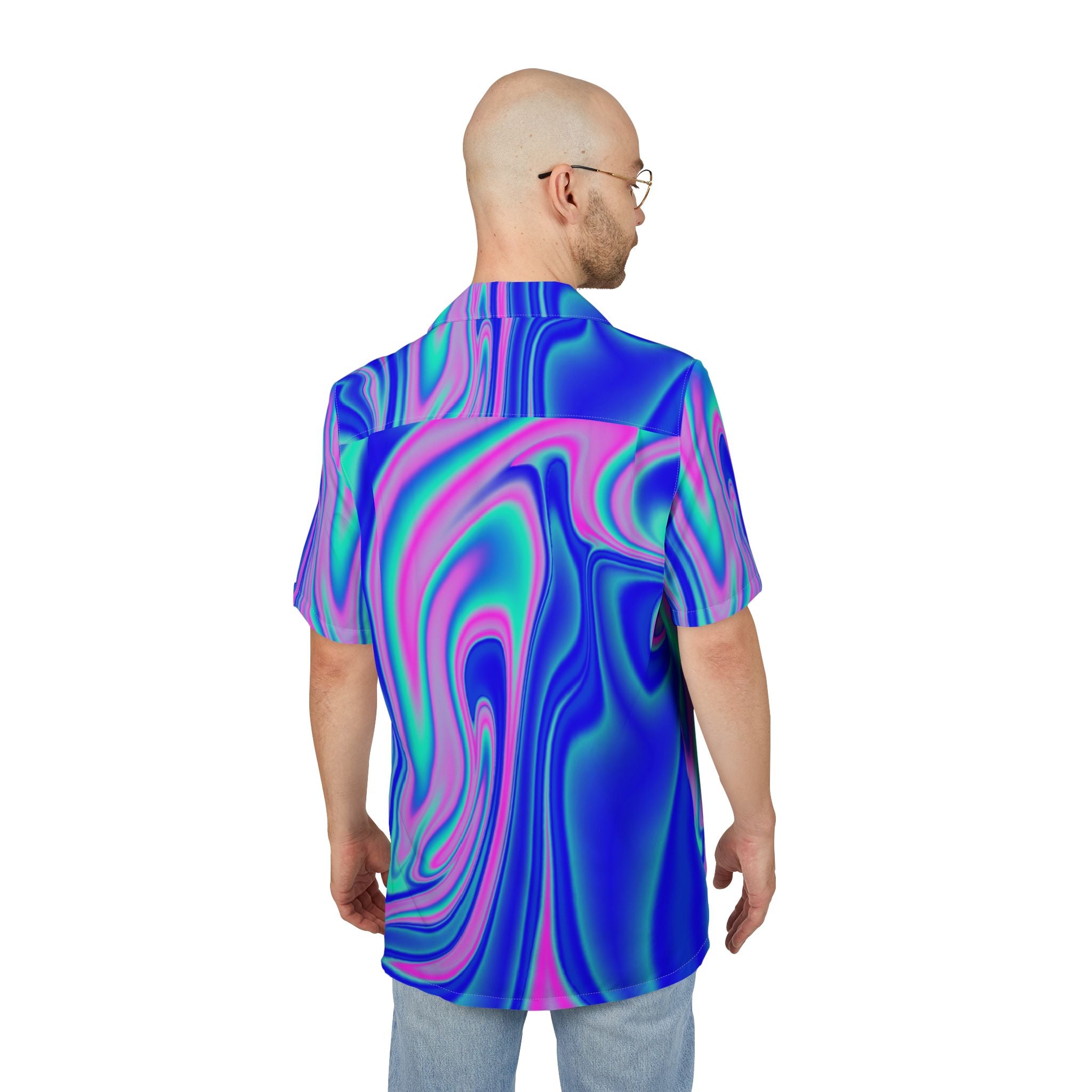 Men's Hawaiian Shirt Viaje Psicodélico en Turquesa y Rosa