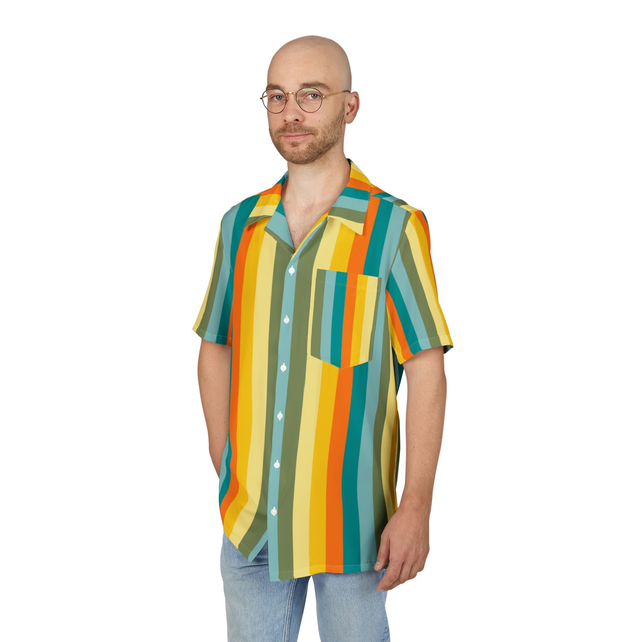 Men's Hawaiian Shirt Ritmo de Color en Líneas Verticales