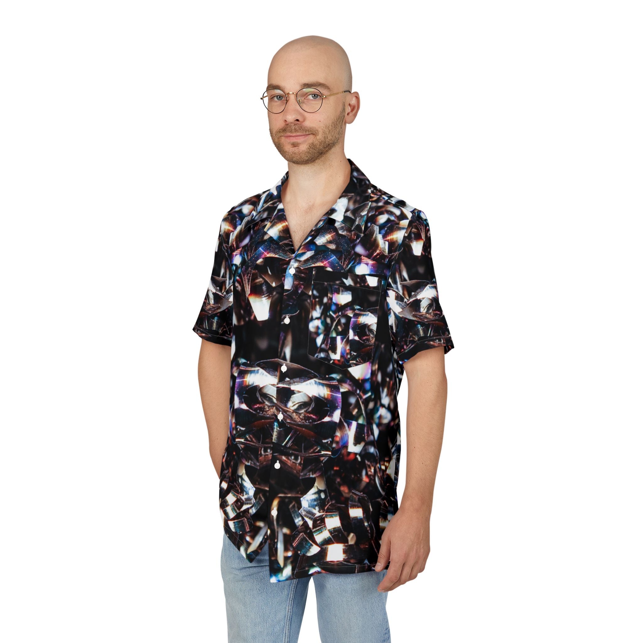 Men's Hawaiian Shirt Destellos de Acero: Fragmentos de Reflejos